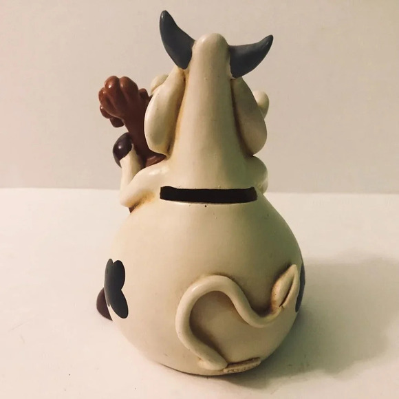 Vintage Paolo Chiari Cow Bull Playing Cello Coin Bank Figurine 5 Inch Tall - Picture 8 of 16